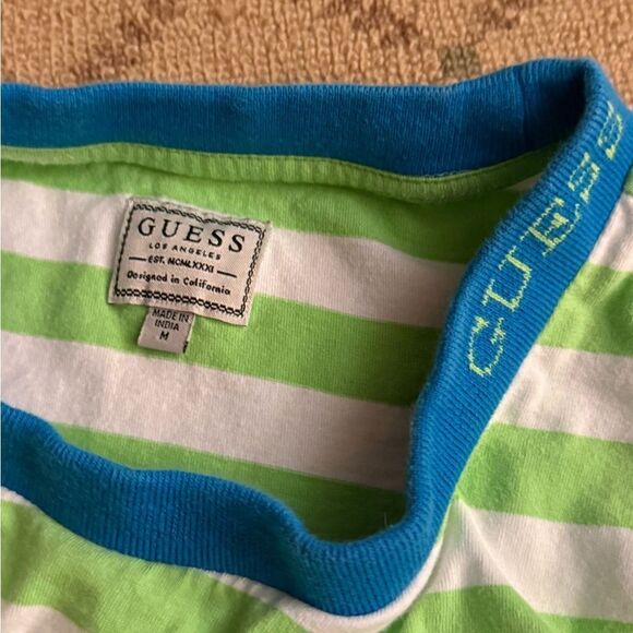 GUESS Loos Angeles green and blue striped thshirt NWOT M - Picture 5 of 9